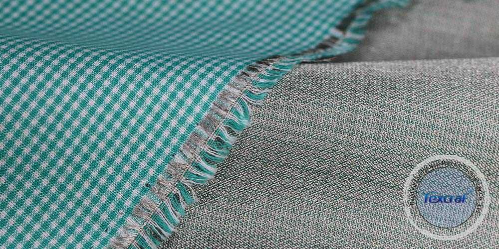 Green Plaid Silver Fiber Conductive Fabric